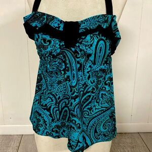 Teal and black paisley print tankini